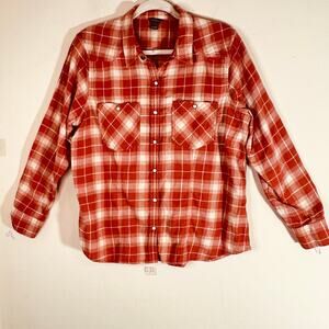 Eddie Bauer Western Pearl Snap Flannel Shirt Womens Sz XL Cowgirl Rockabilly